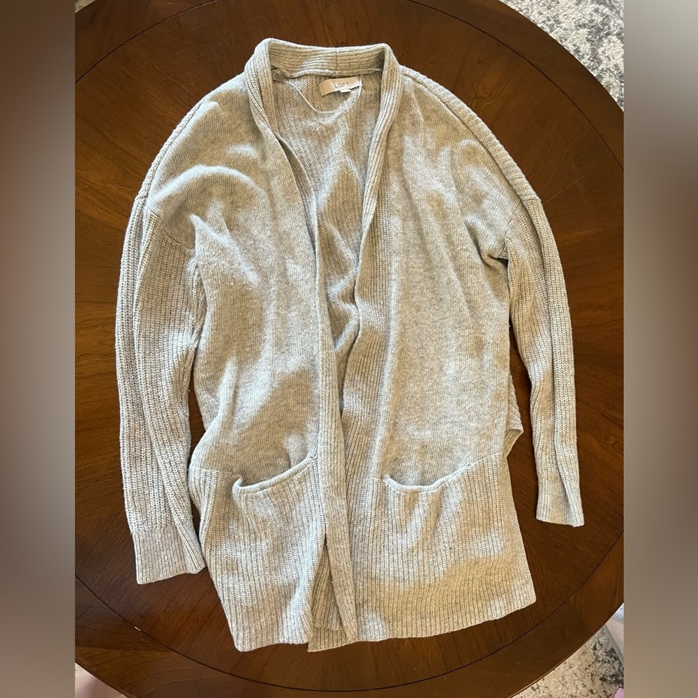 LOFT Gray Open-Front Cardigan